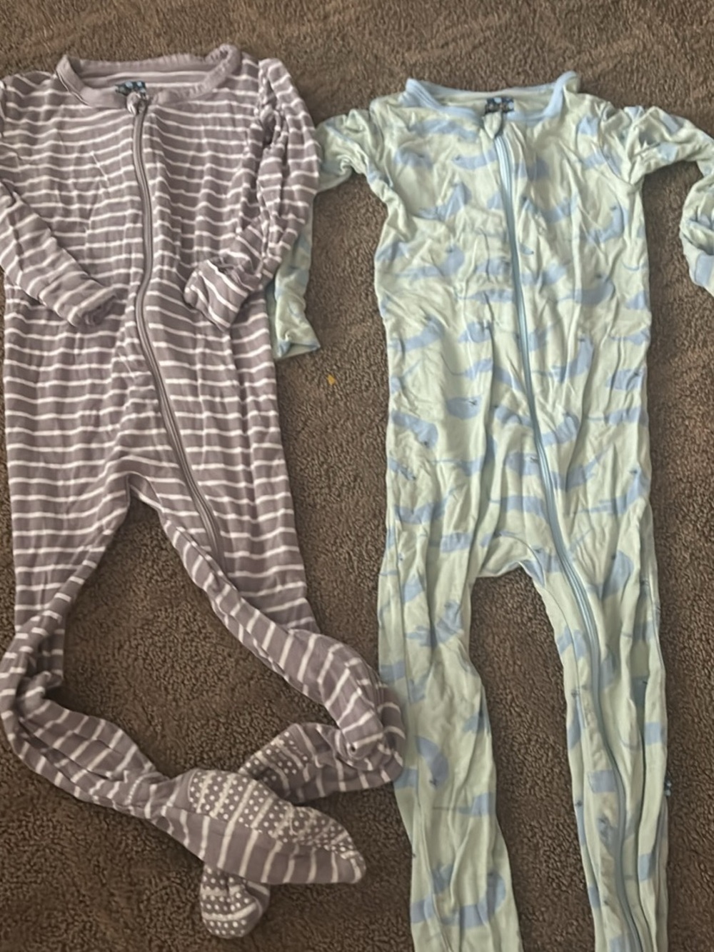 Kickee Pants Gray Striped & Light Blue Print Zip Footie Set